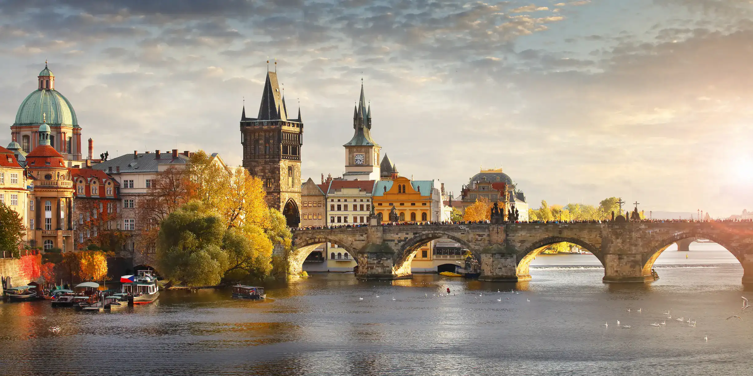 Charles Bridge on Vltava river in Prague